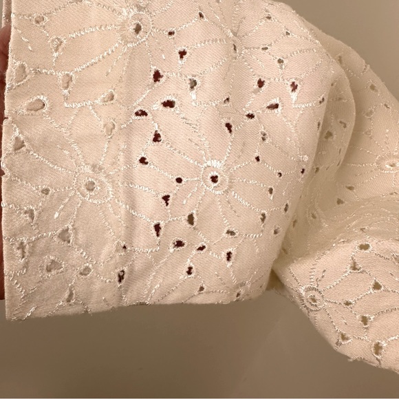 Chico’s White Denim Jean Jacket w/Eyelet  3/4 Length Sleeves & Trim Chico’s Sz L - Picture 6 of 9